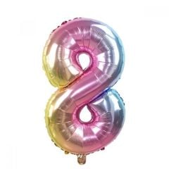 8 Rakam Gökkuşağı Folyo Balon Parti Eğlence Kutlama