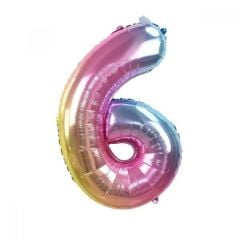 6 Rakam Gökkuşağı Folyo Balon Parti Eğlence Kutlama