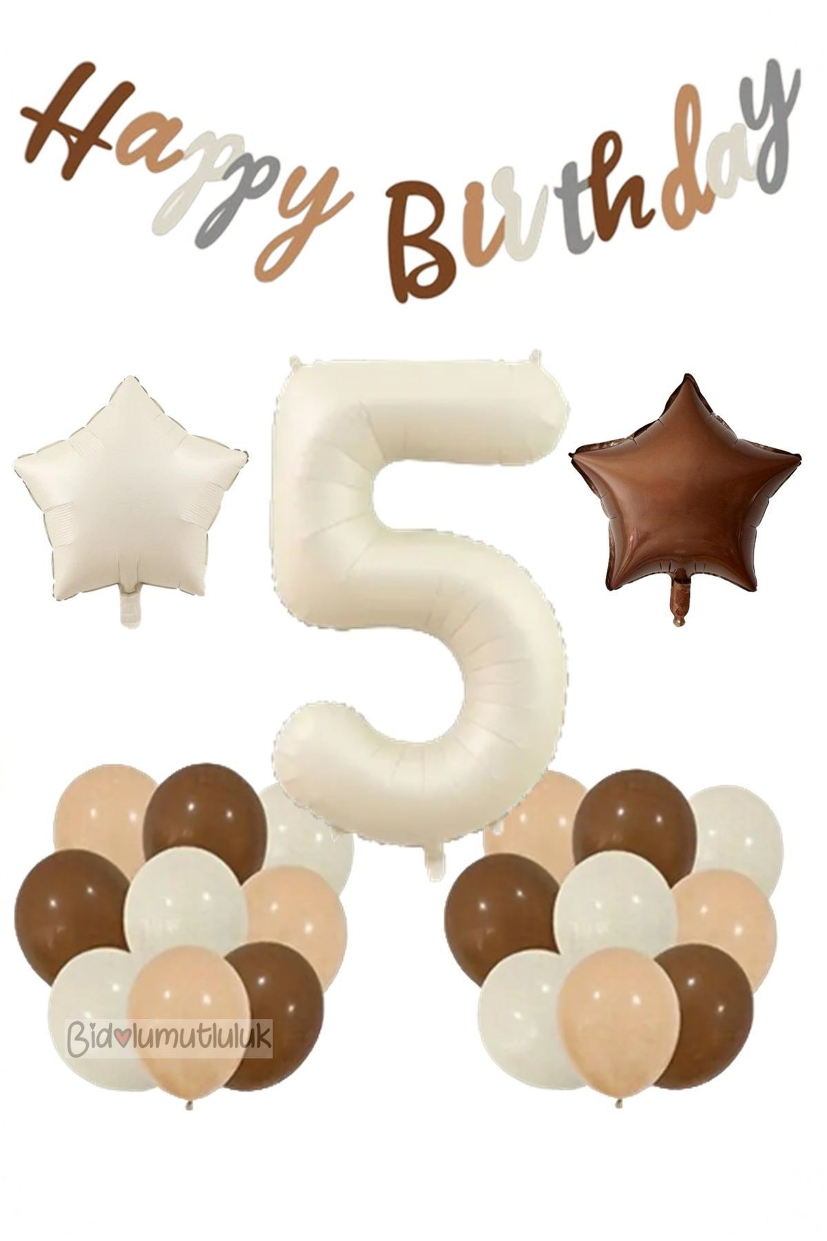 Yaş Retro Doğum Günü Seti; Krem Rakam Folyo, Banner, Kalp Folyo ve Lateks Balon Doğum günü Eğlence