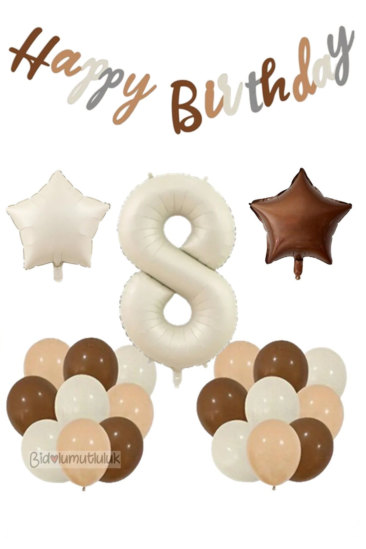 Yaş Retro Doğum Günü Seti; Krem Rakam Folyo, Banner, Kalp Folyo ve Lateks Balon Doğum günü Eğlence