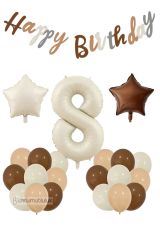 Yaş Retro Doğum Günü Seti; Krem Rakam Folyo, Banner, Kalp Folyo ve Lateks Balon Doğum günü Eğlence