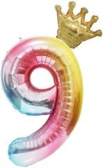 9 Yaş Gökkuşağı Folyo Balon Set