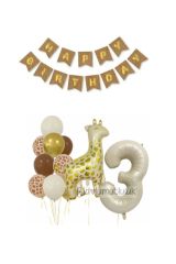 Zürafa 3 Yaş Balon Folyo Set Konsept Doğum Günü Set Parti Eğlence