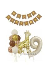 Zürafa 9 Yaş Balon Folyo Set Konsept Doğum Günü Set Parti Eğlence