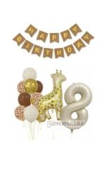 Zürafa 8 Yaş Balon Folyo Set Konsept Doğum Günü Set Parti Eğlence