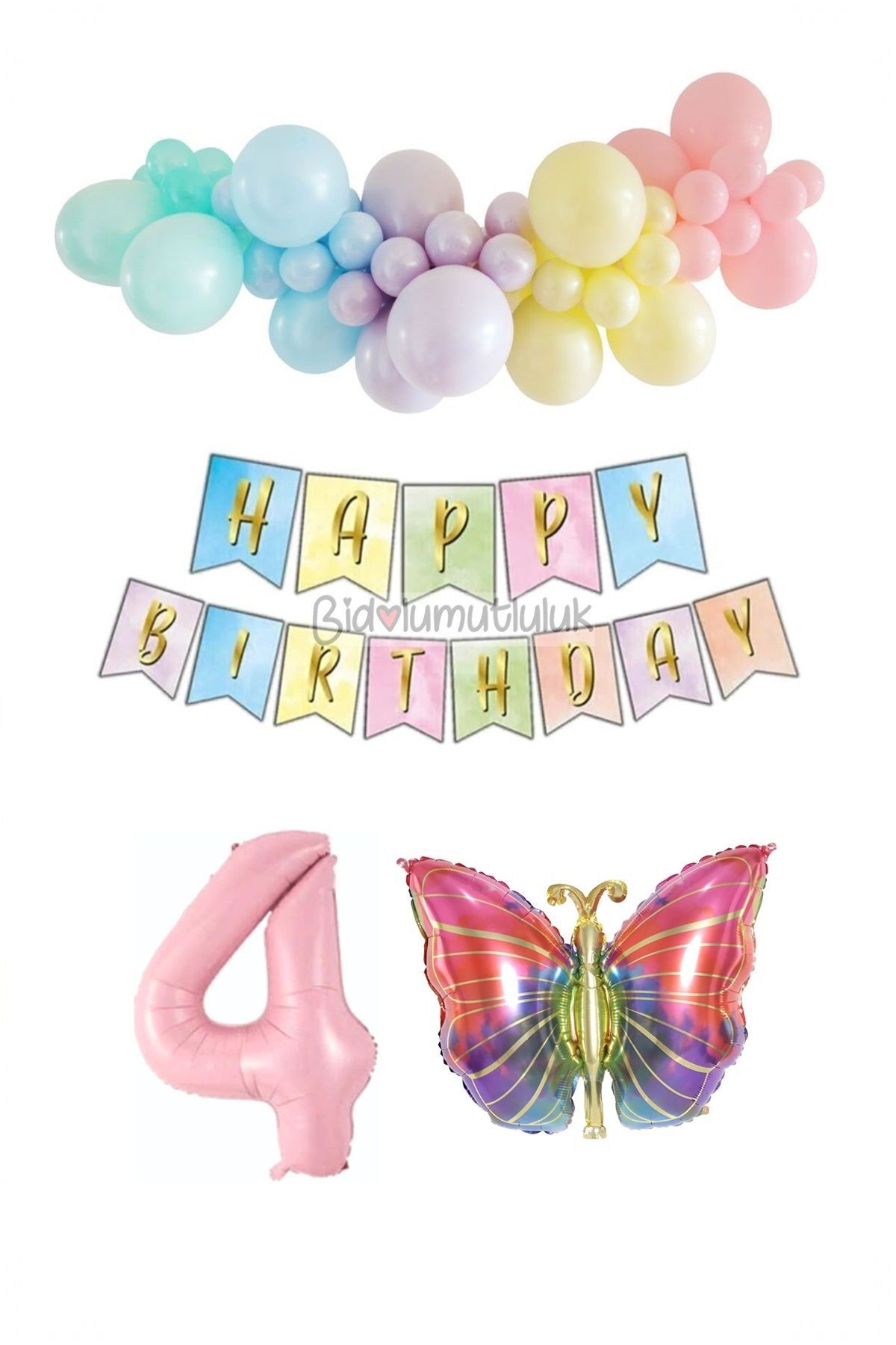 Kelebek Folyo Balonlu Doğum Günü Seti Pembe Rakam Balonlu