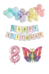Kelebek Folyo Balonlu Doğum Günü Seti Pembe Rakam Balonlu