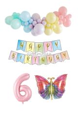 Kelebek Folyo Balonlu Doğum Günü Seti Pembe Rakam Balonlu