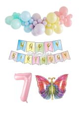 Kelebek Folyo Balonlu Doğum Günü Seti Pembe Rakam Balonlu
