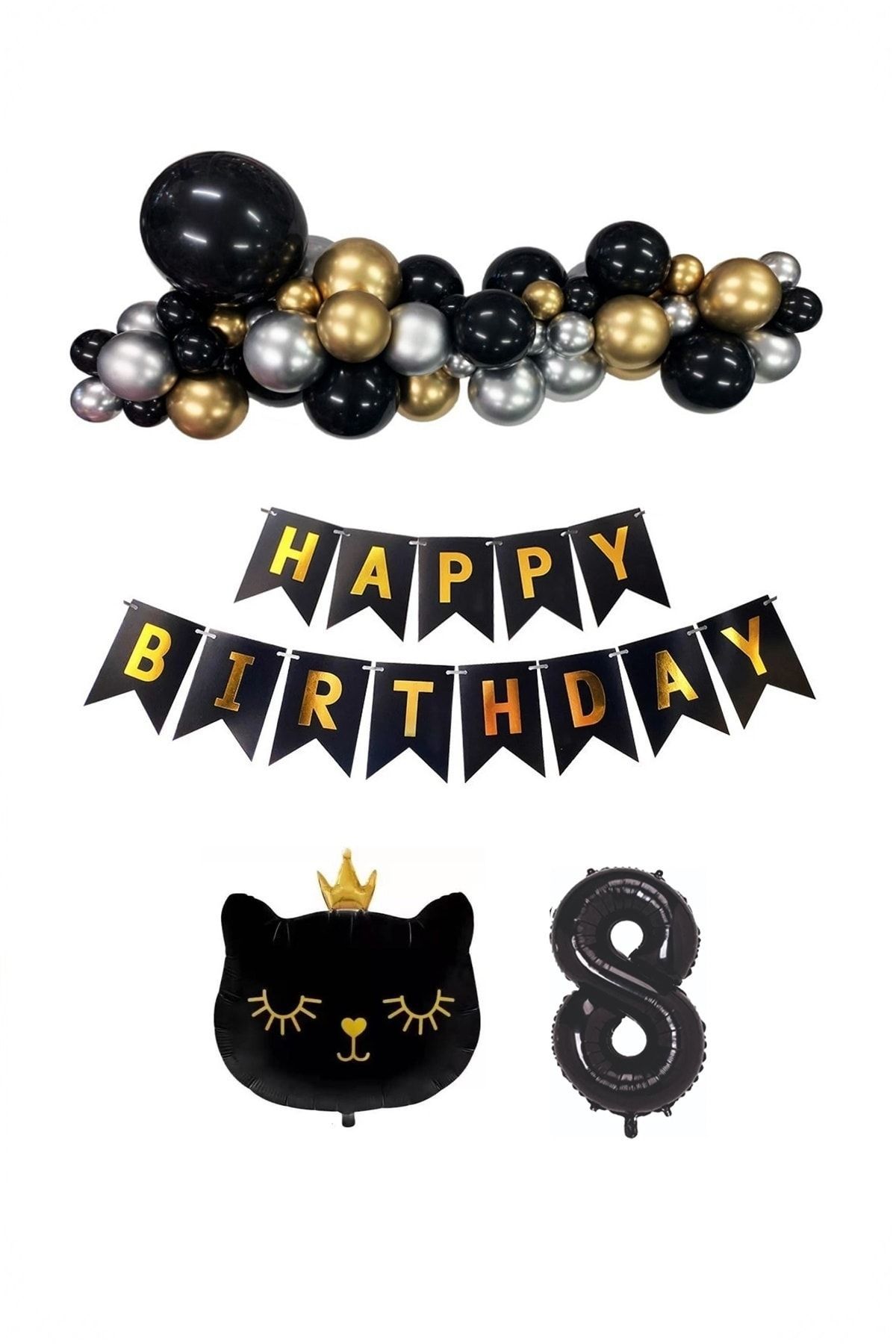 Siyah Kedili Happy Bırthday Doğum Günü Seti