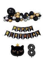 Siyah Kedili Happy Bırthday Doğum Günü Seti