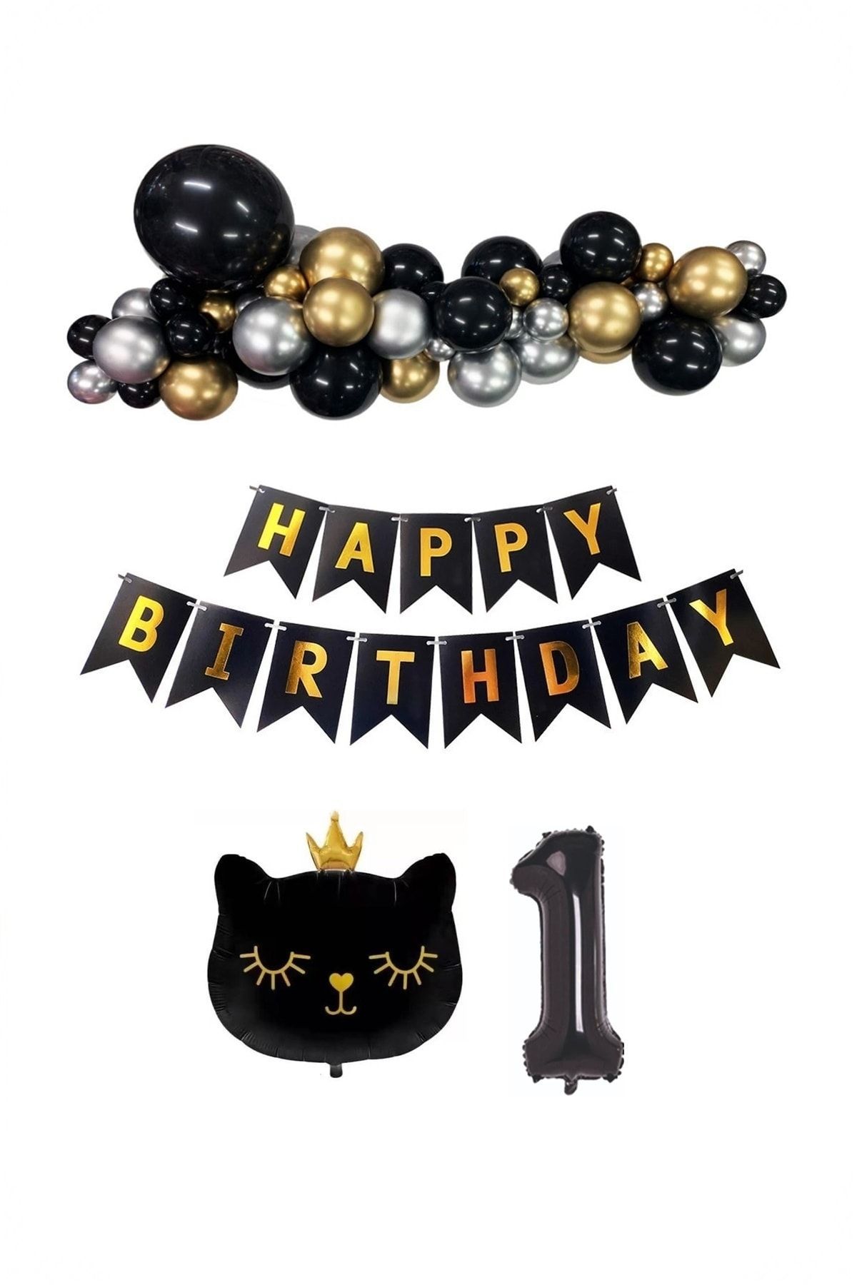Siyah Kedili Happy Bırthday Doğum Günü Seti