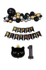 Siyah Kedili Happy Bırthday Doğum Günü Seti