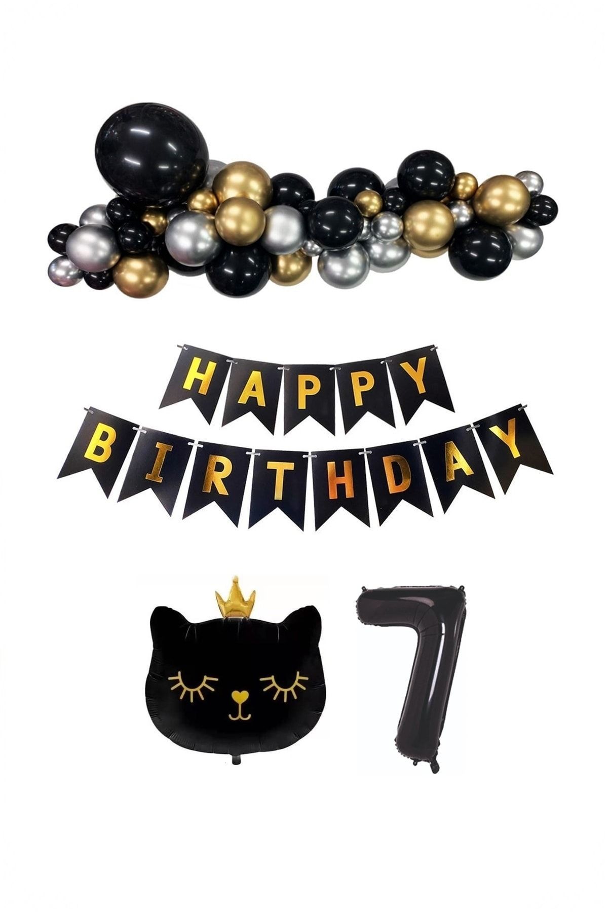 Siyah Kedili Happy Bırthday Doğum Günü Seti