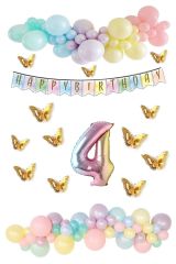 Kelebek Desenli Makaron Balon Doğum Günü Seti