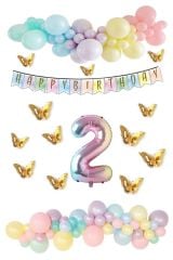 Kelebek Desenli Makaron Balon Doğum Günü Seti