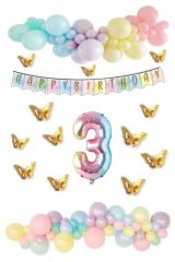 Kelebek Desenli Makaron Balon Doğum Günü Seti