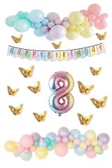 Kelebek Desenli Makaron Balon Doğum Günü Seti