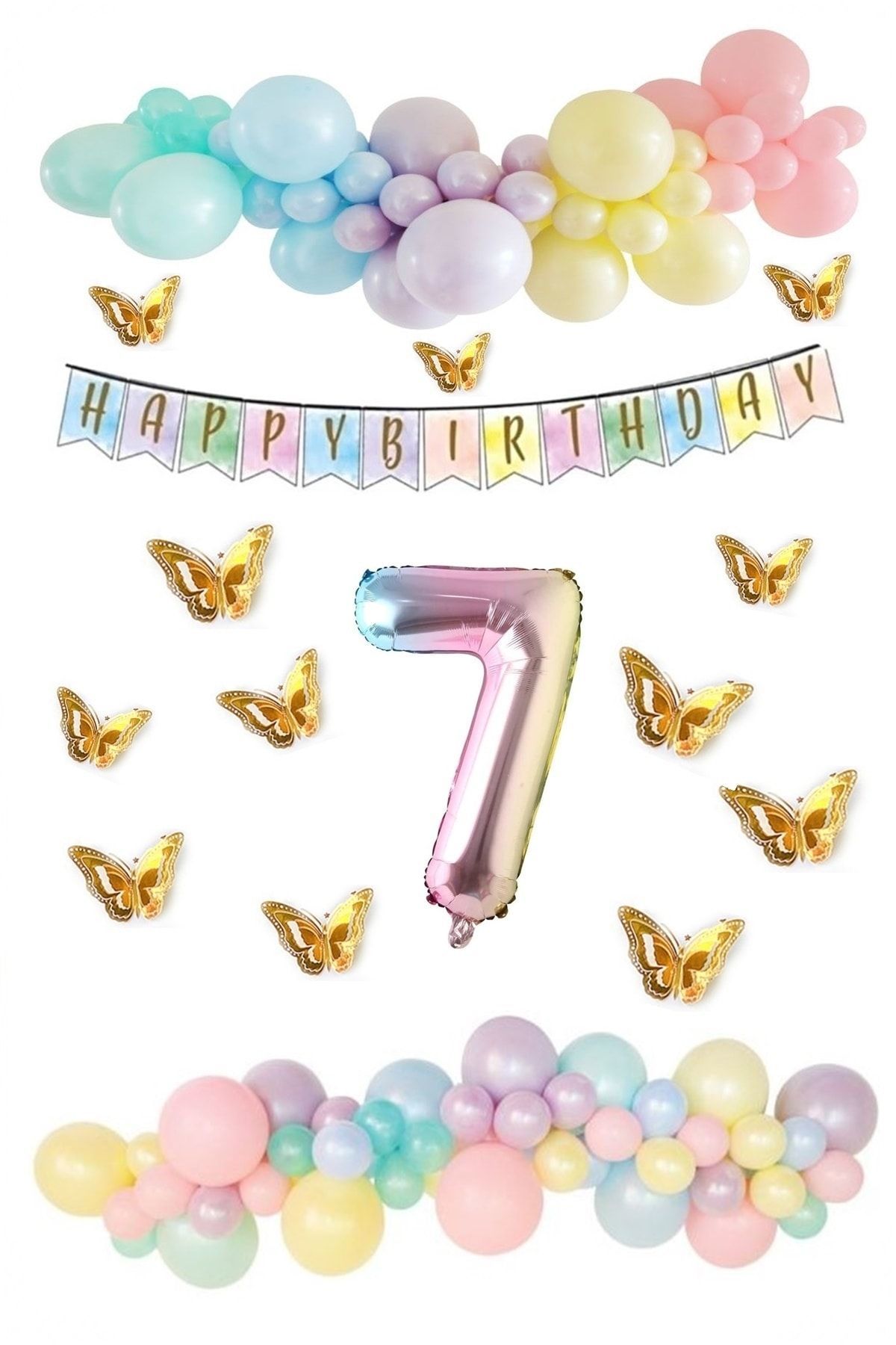 Kelebek Desenli Makaron Balon Doğum Günü Seti