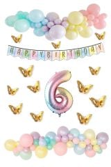 Kelebek Desenli Makaron Balon Doğum Günü Seti