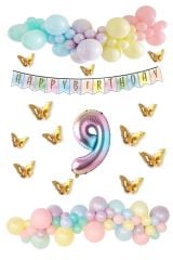 Kelebek Desenli Makaron Balon Doğum Günü Seti