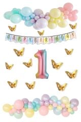 Kelebek Desenli Makaron Balon Doğum Günü Seti