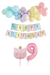 Kedi Temalı Unicorn Doğum Günü Seti Makaron Balon Parti