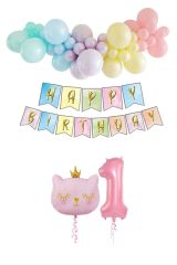 Kedi Temalı Unicorn Doğum Günü Seti Makaron Balon Parti
