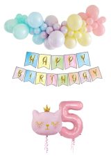 Kedi Temalı Unicorn Doğum Günü Seti Makaron Balon Parti