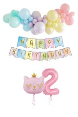 Kedi Temalı Unicorn Doğum Günü Seti Makaron Balon Parti