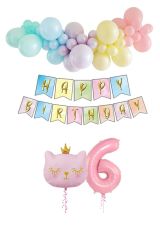 Kedi Temalı Unicorn Doğum Günü Seti Makaron Balon Parti