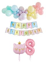 Kedi Temalı Unicorn Doğum Günü Seti Makaron Balon Parti