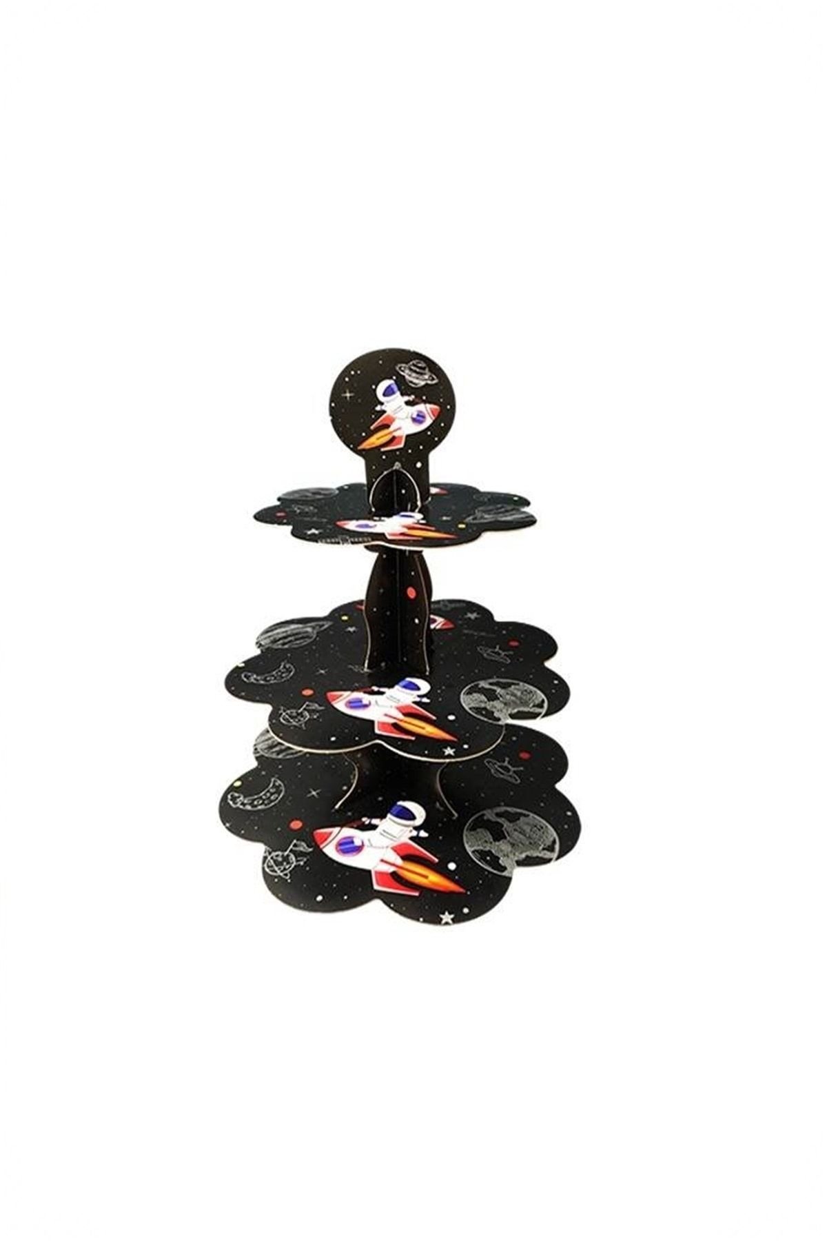 Kek Standı Altın Karton Cup Cake Standı Sarı 3 Katlı Piramit Kurabiye Kulesi