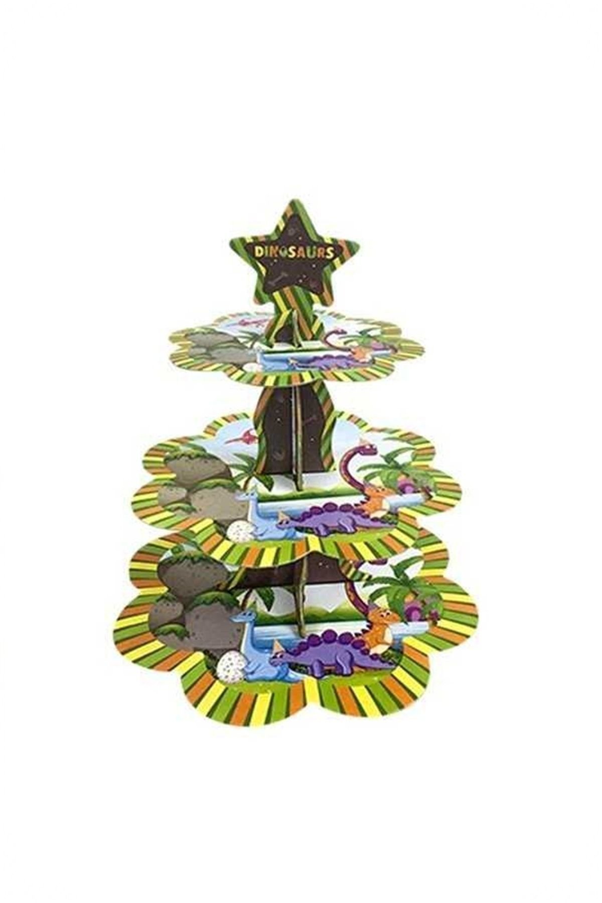 Kek Standı Altın Karton Cup Cake Standı Sarı 3 Katlı Piramit Kurabiye Kulesi