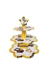 Kek Standı Altın Karton Cup Cake Standı Sarı 3 Katlı Piramit Kurabiye Kulesi