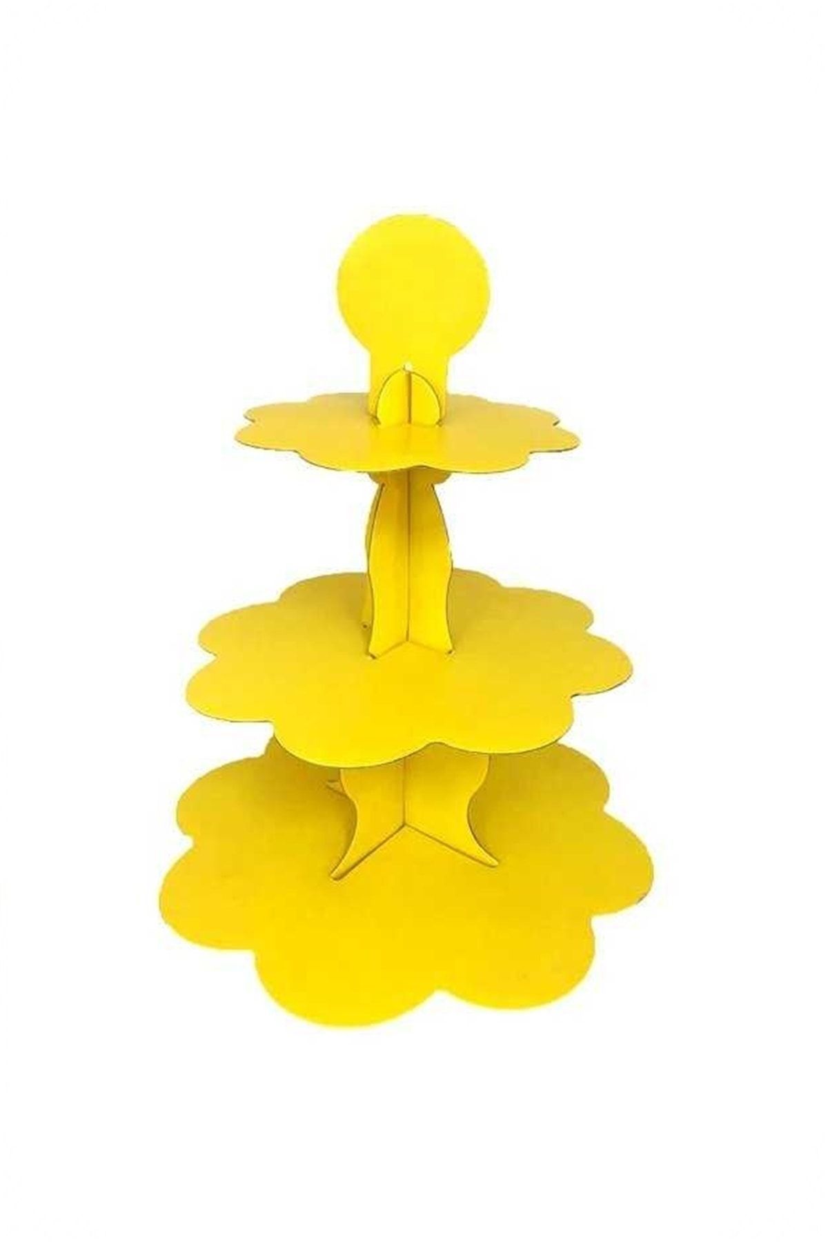 Kek Standı Altın Karton Cup Cake Standı Sarı 3 Katlı Piramit Kurabiye Kulesi