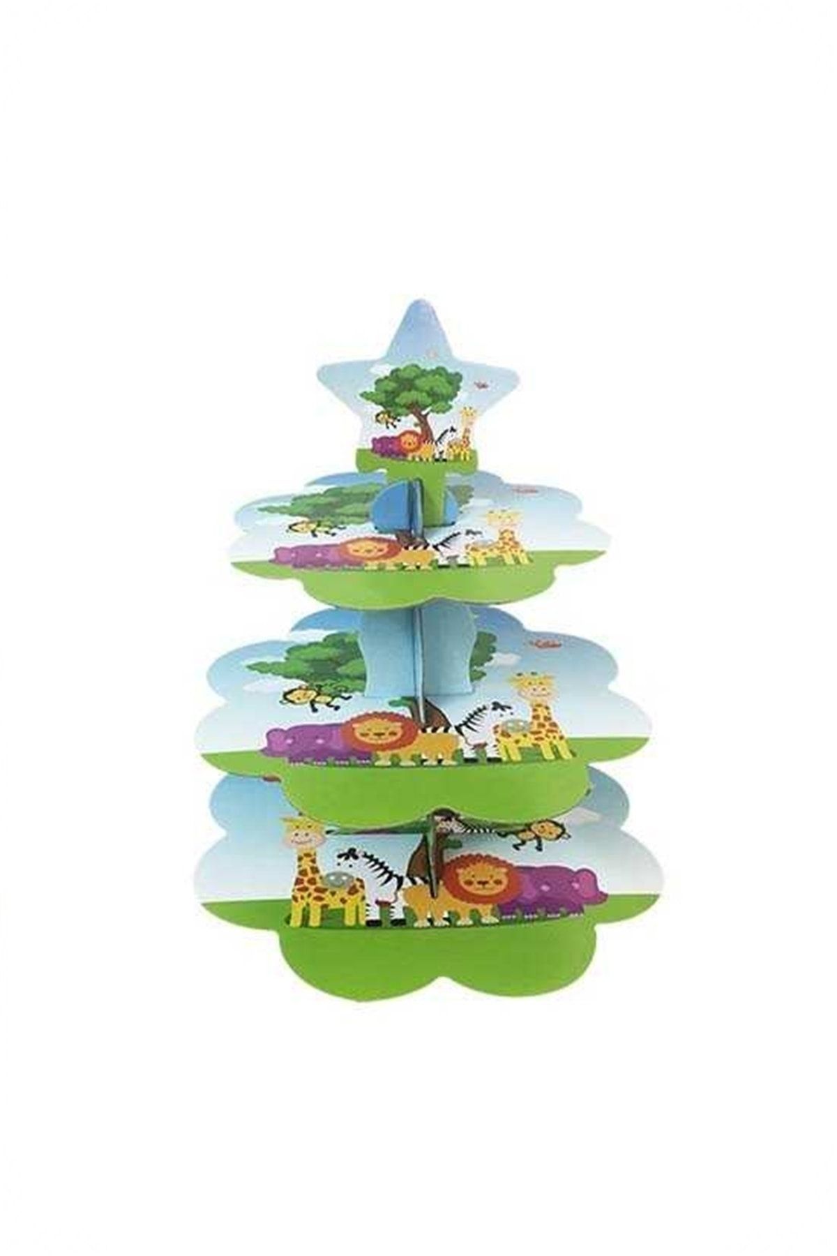 Kek Standı Altın Karton Cup Cake Standı Sarı 3 Katlı Piramit Kurabiye Kulesi