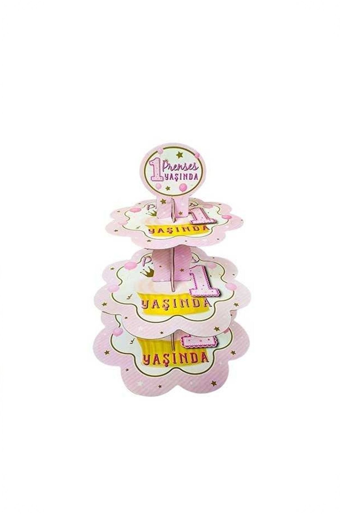 Kek Standı Altın Karton Cup Cake Standı Sarı 3 Katlı Piramit Kurabiye Kulesi