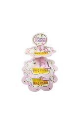 Kek Standı Altın Karton Cup Cake Standı Sarı 3 Katlı Piramit Kurabiye Kulesi