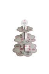 Kek Standı Altın Karton Cup Cake Standı Sarı 3 Katlı Piramit Kurabiye Kulesi