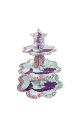 Kek Standı Altın Karton Cup Cake Standı Sarı 3 Katlı Piramit Kurabiye Kulesi