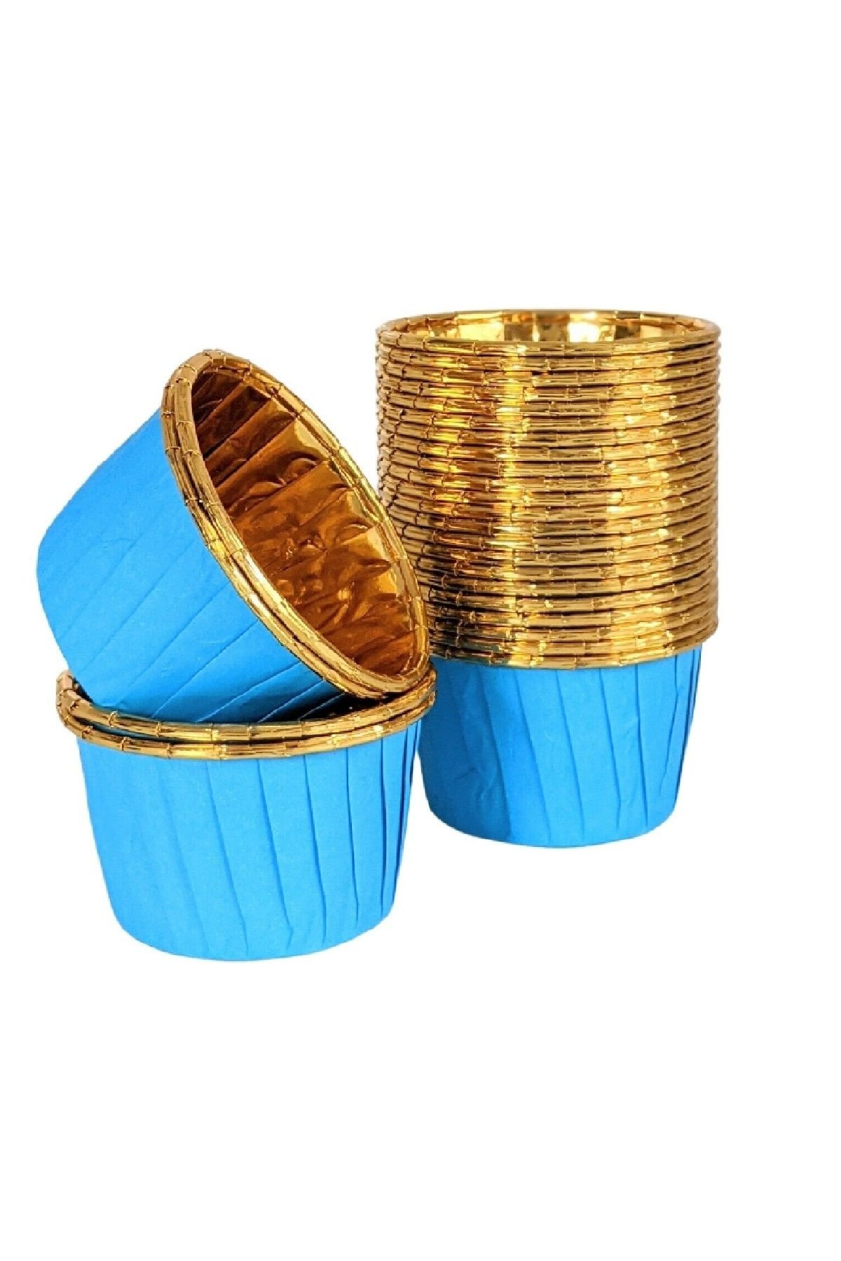 Muffin Kek Kapsülü Mavi-Altın 25li
