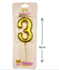 Büyük Boy 3 Rakam Gold Mum 12 Cm