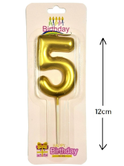 Büyük Boy 5 Rakam Gold Mum 12 Cm
