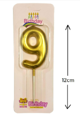 Büyük Boy 9 Rakam Gold Mum 12 Cm