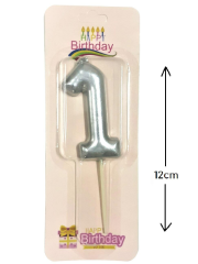 Büyük Boy 1 Rakam Gümüş Mum 12 Cm