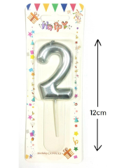 Büyük Boy 2 Rakam Gümüş Mum 12 Cm