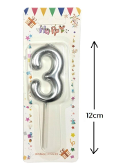 Büyük Boy 3 Rakam Gümüş Mum 12 Cm