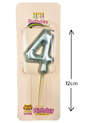 Büyük Boy 4 Rakam Gümüş Mum 12 Cm