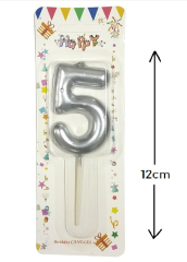 Büyük Boy 5 Rakam Gümüş Mum 12 Cm